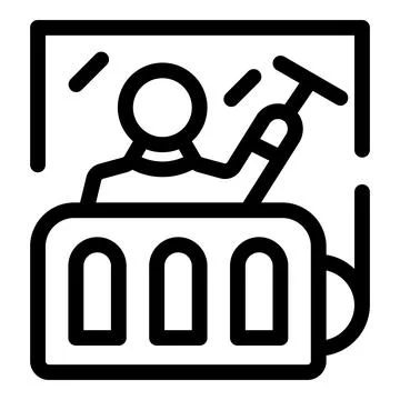 Window cleaner using squeegee cleaning window while standing on balcony Ilustración de archivo