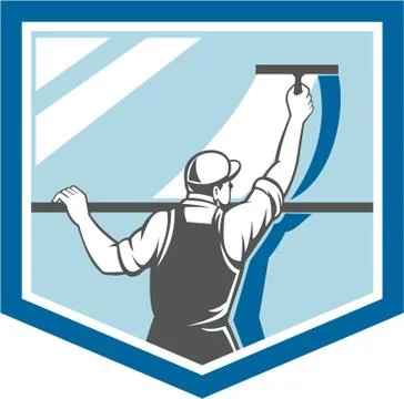 Window cleaner washer worker shield retro Stock Illustration