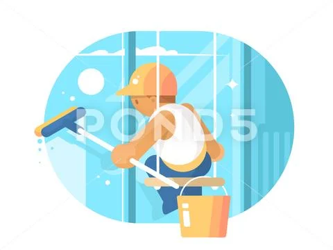 Window cleaner washes glass Stock Illustration
