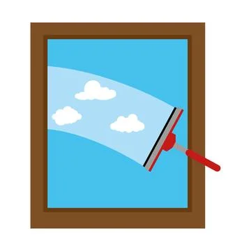 Window cleaning. Glass scraper glides over the glass, making it clean. Stock Illustration
