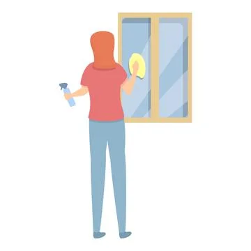 Window cleaning icon cartoon vector. Woman housewife イラスト素材