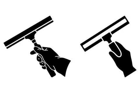 Window Cleaning Squeegee Hand Icon Set Stock Illustration