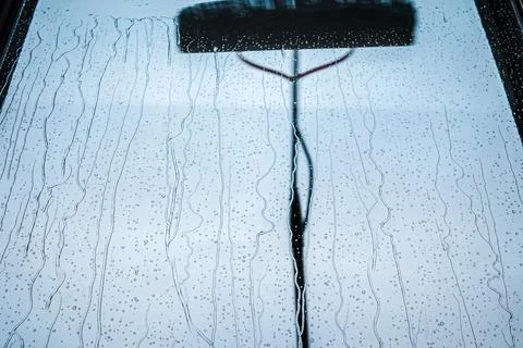 Window cleaning using telescopic water brush and wash system. Commercial window Stock Photos
