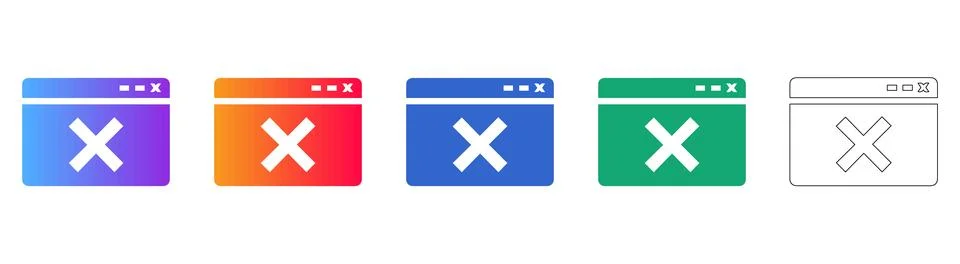 Window Close Icon Set in Five Styles Stock Illustration