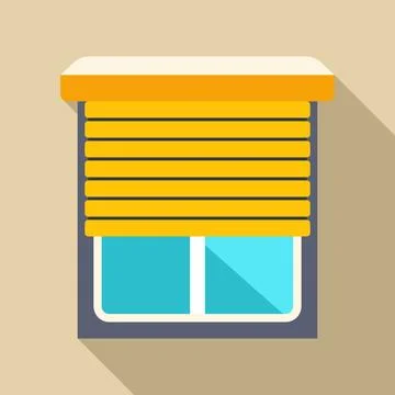 Window with closed yellow blinds flat design Stock Illustration