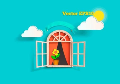 The window with the clouds Stock Illustration