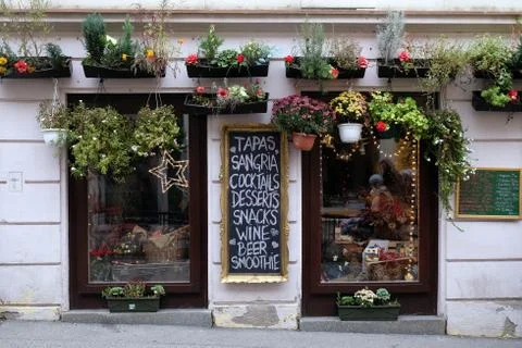 Window of coffee shop in Zagreb Stock Photos