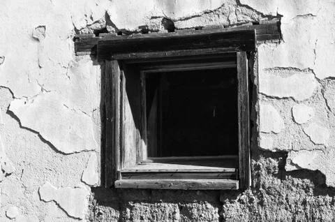 Window in crumbling adobe wall, Ruby, Arizona Stock Photos