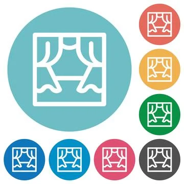 Window curtain interior outline flat round icons Stock Illustration