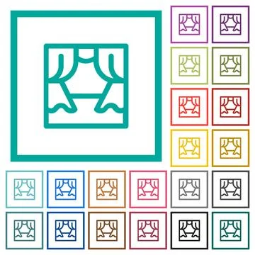 Window curtain interior outline flat color icons with quadrant frames Stock Illustration