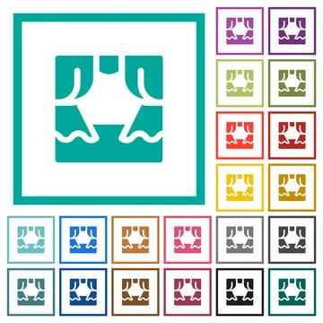 Window curtain interior solid flat color icons with quadrant frames Stock Illustration