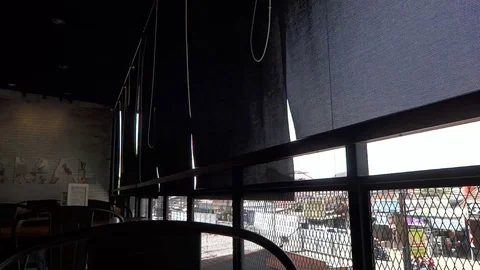 The window curtain of upnormal cafe in bogor city, west java, indonesia. Vídeo Stock 116980168