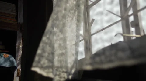 Window Curtains in Breeze Slow Motion 库存影片 26358455