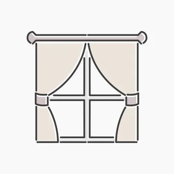 Window curtains cartoon flat line art. Stock Illustration
