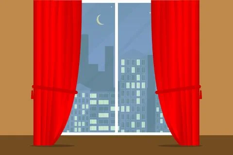 Window with curtains, curtains close the window Stock Illustration