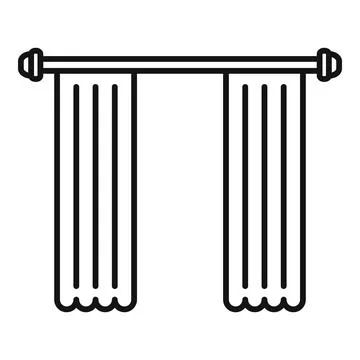 Window curtains hanging on rod line art Stock Illustration
