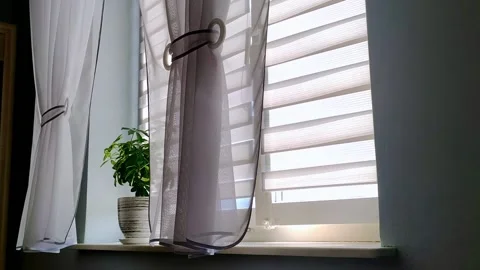 Window curtains at home, made of soft luxury fabric, home decor and interior des Stock-Footage 159748771