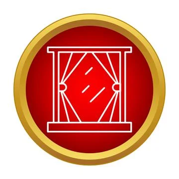 Window with curtains outline icon in red gold circle Illustrazione stock