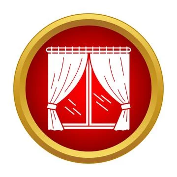 Window with curtains white icon on red circle Illustrazione stock