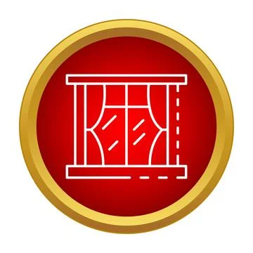 Window with curtains white line icon on red Stock Illustration