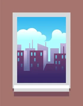 Window day time landscape of big city outside Stock Illustration
