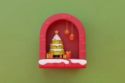 Window decorated in christmas theme with presents and christmas ornament. Mer Stock Illustration