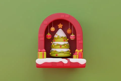 Window decorated in christmas theme with presents and christmas ornament. Mer Stock Illustration