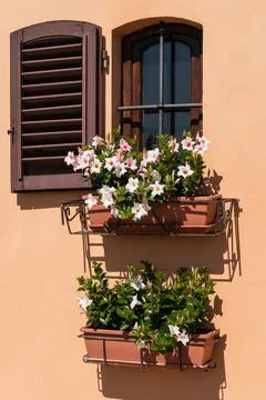 Window Decorated With Flowers Stock Photos