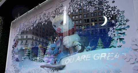 Window decoration at Macy's Store in Manhattan, NYC. Christmas decorations Stock Footage 219890301