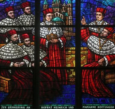 Window dedicated to Rudolf I, Stained glass in Votiv Kirche in Vienna Stock Photos