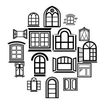 Window design icons set, simple style Ilustración de archivo