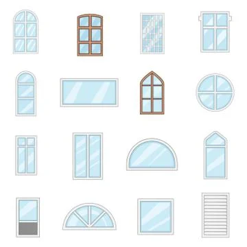 Window design types icons set, cartoon style Ilustración de archivo