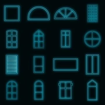 Window design types icons set vector neon Ilustración de archivo