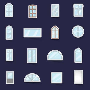 Window design types icons set vector sticker Ilustración de archivo