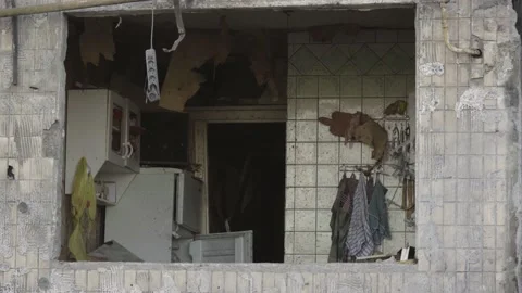 The window of a destroyed building Stock Footage 183953578