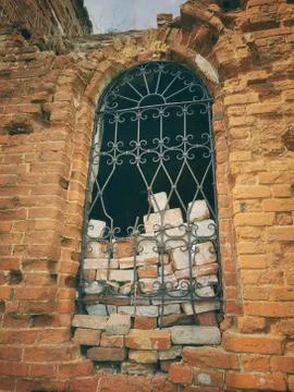 Window of the destroyed building Stock Photos