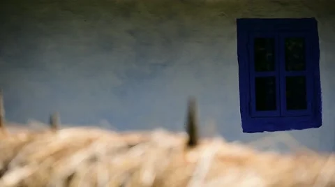 Window detail from a traditional rural wooden house Stock Footage