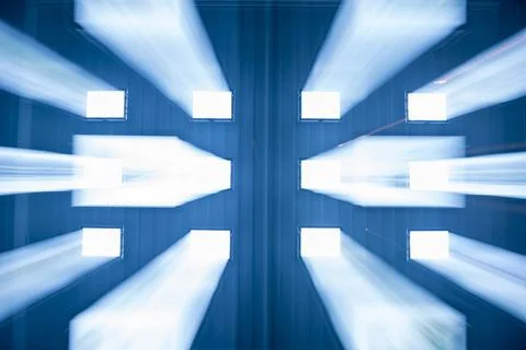 Window Display with Light Effect at Night in Switzerland. Foto stock