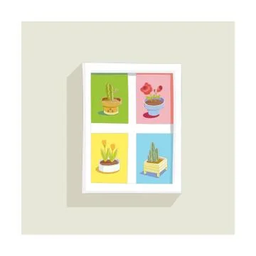 Window display showing plants in the pots Stock Illustration