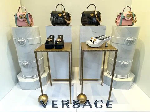 Window display at a Vesace store in Manhttan. Stock Photos