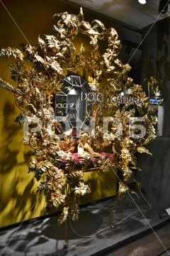 Window of the Dolce & Gabbana fashion boutique for women Stock Photos