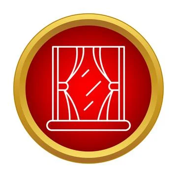 Window with drapes simple line icon red golden Illustrazione stock