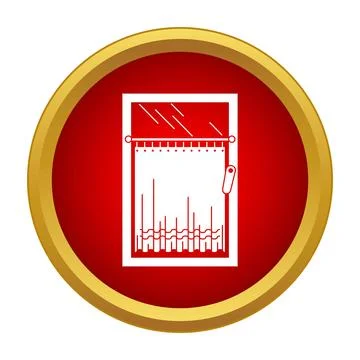Window with drawn curtain inside red circle icon Illustrazione stock
