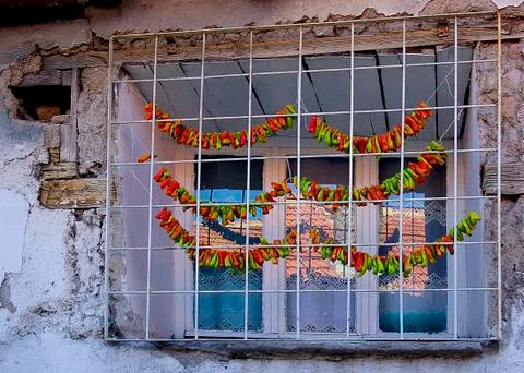 Window with Dry Chilli Stock Photos