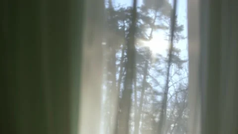 Window during the day. sun shines through the curtains. Stock Footage 195406280