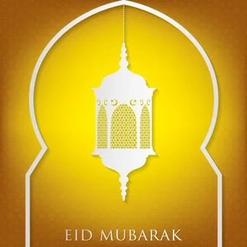 Window "Eid Mubarak" (Blessed Eid) card in vector format. Stock Illustration
