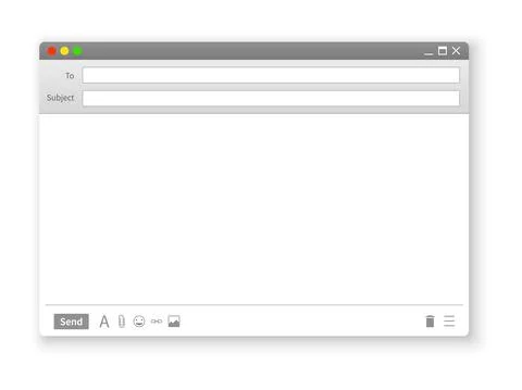 Window email. Realistic frame for online message. Mail application web page Illustrazione stock