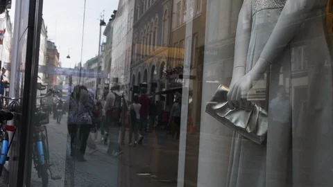 Window exibition with luxury handbag Stock Footage 93018855