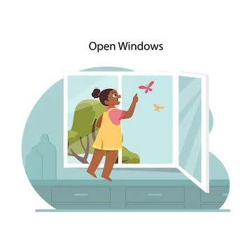 Window fall prevention. Flat vector illustration Stock Illustration