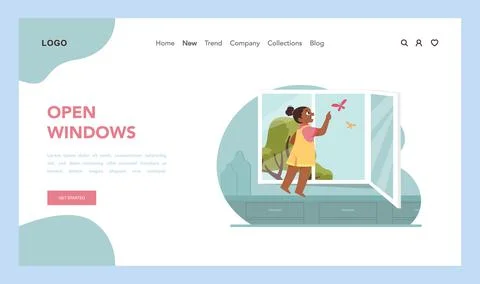 Window fall prevention. Flat vector illustration Stock Illustration